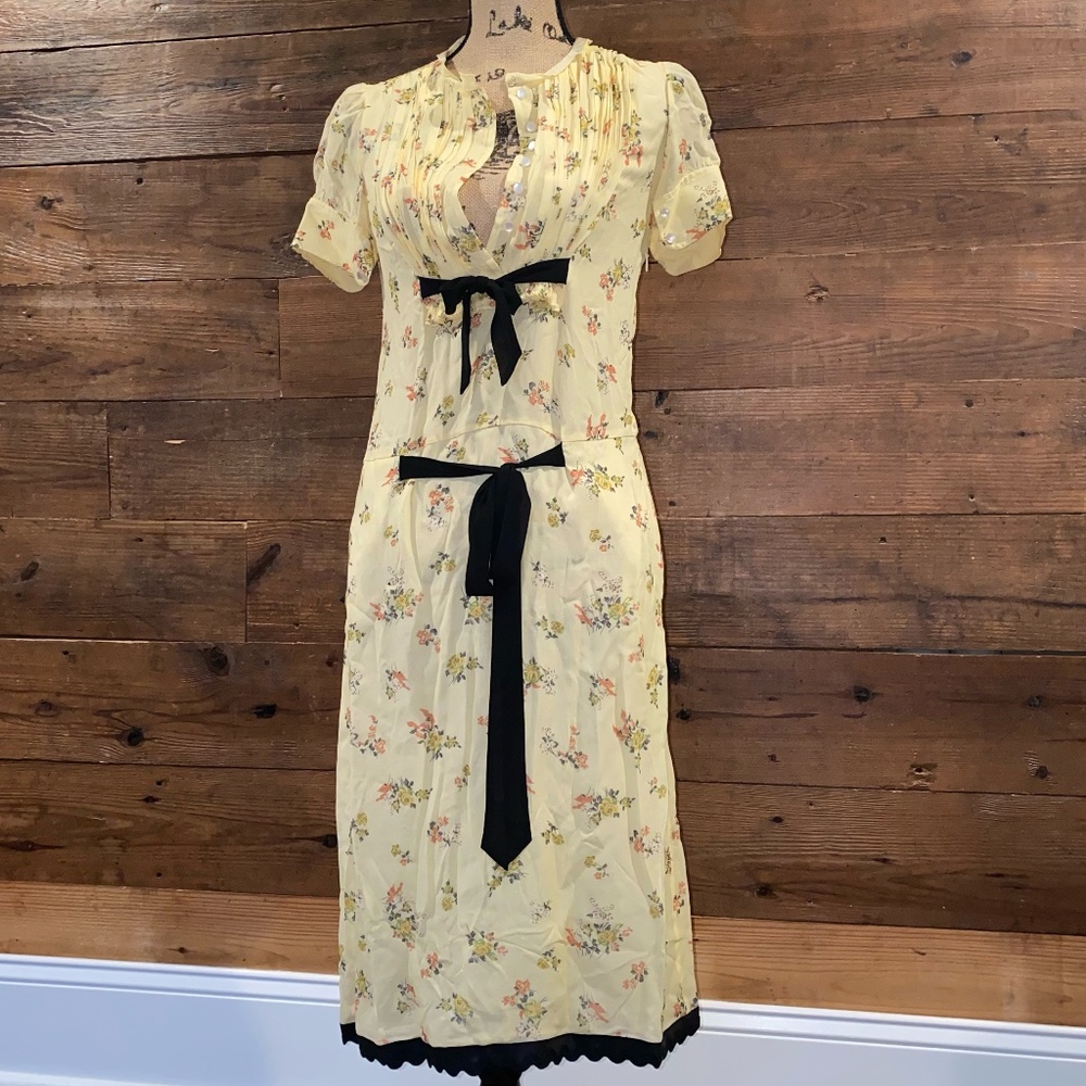 Coach Floral Yellow Midi Dress with Black Accents